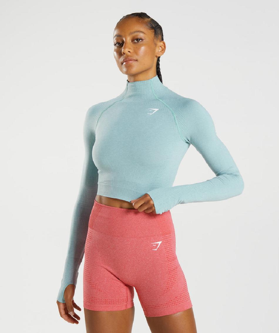 Gymshark Vital Seamless 2.0 High Neck Ženske Ošišane Majice Plave | HR 3730NWY